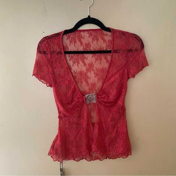 I.AM.GIA x REVOLVE Jacquey Top Red lace logo metal clasp open cropped Revolve XS - Picture 8 of 13